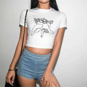 Y2K Fashion Angel White Top - Coquette Aesthetic Oversized Style