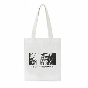 Y2K Fashion Anime Eyes Tote Bag - Cute Aesthetic for Coquette & Grunge Styles