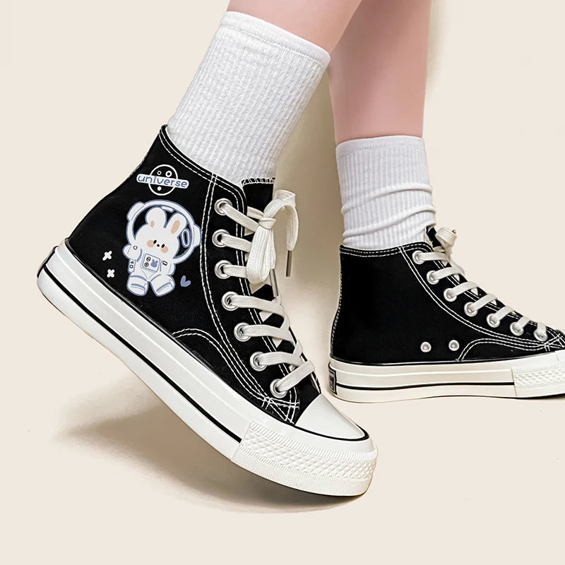 Y2K Fashion Astronaut Rabbit Lace Up Canvas Shoes for Coquette Aesthetic