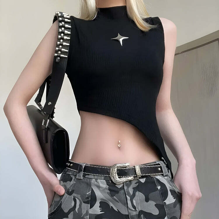 Y2K Fashion Asymmetric Corduroy Crop Top - Grunge & Coquette Aesthetic