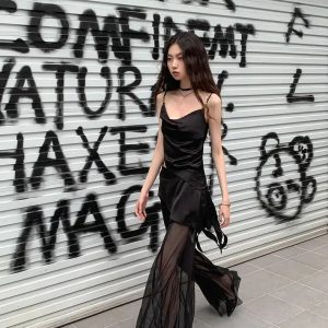 Y2K Fashion Asymmetric Top & Skirt Pants Set - Coquette Grunge Style