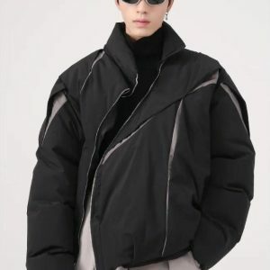 Y2K Fashion Asymmetrical Zipper Puffer Jacket for Grunge & Coquette Style