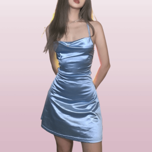 Y2K Fashion Backless Blue Dress - Coquette Aesthetic & Grunge Style