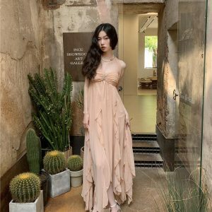 Y2K Fashion Backless Chiffon Midi Dress - Coquette Aesthetic Style