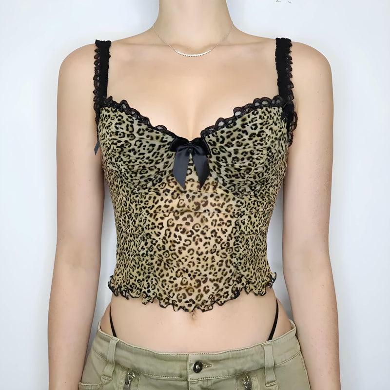 Y2K Fashion Baddie Leopard Mesh Top - Grunge Aesthetic & Coquette Style