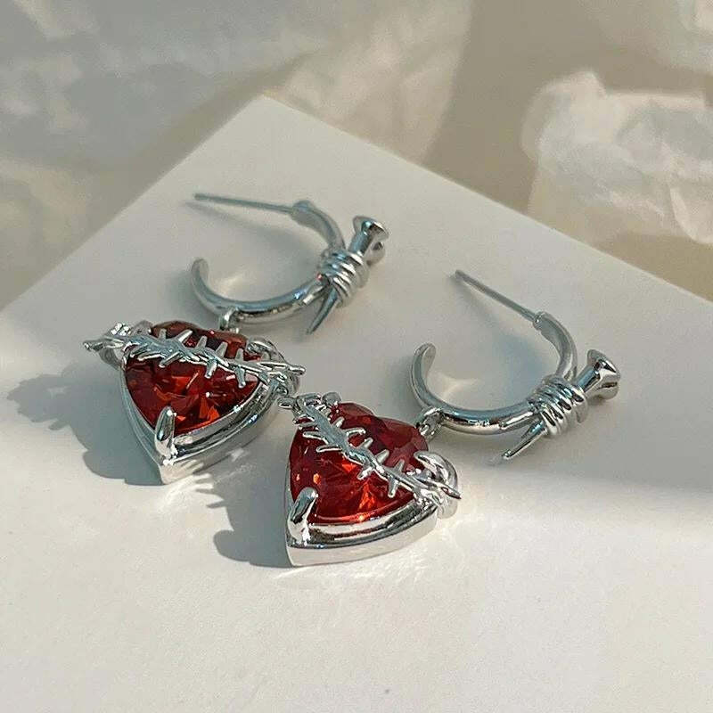 Y2K Fashion Barbed Heart Earrings - Emo, Grunge, Coquette Aesthetic Jewelry