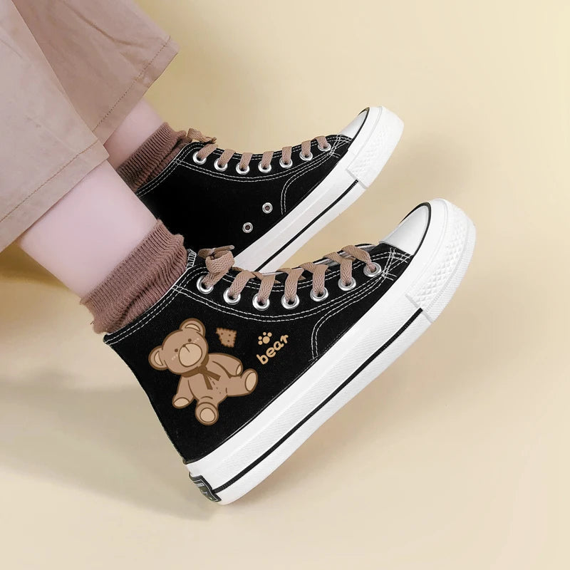 Y2K Fashion Bear Lace Up Canvas Shoes - Cute Coquette & Grunge Style