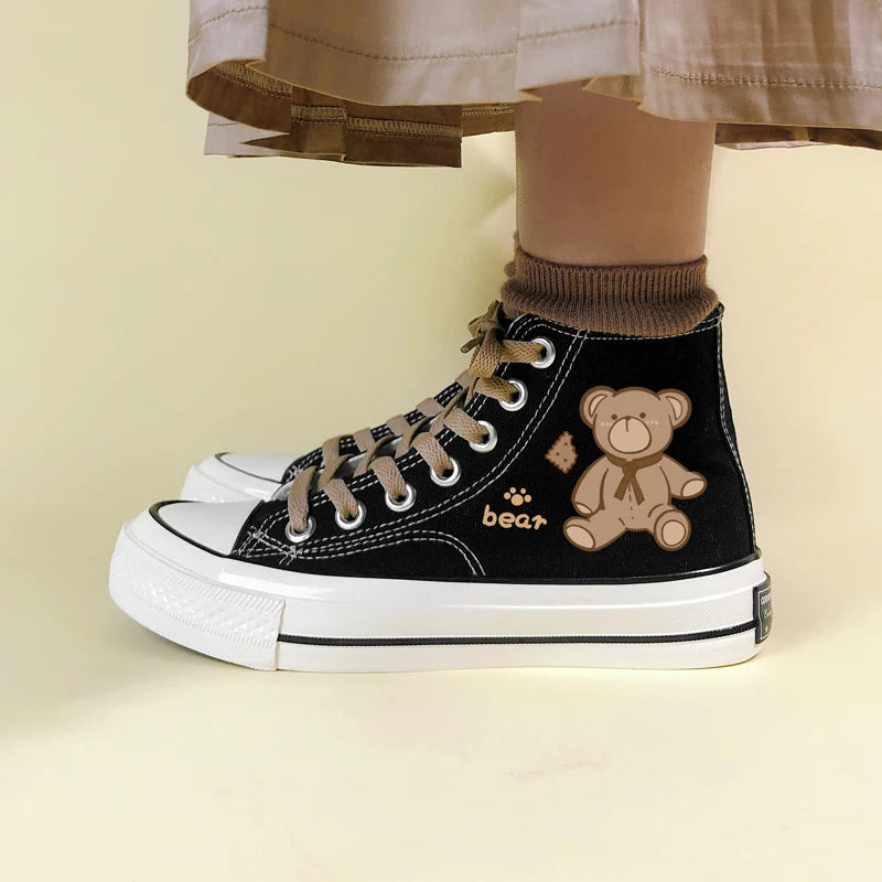 Y2K Fashion Bear Lace Up Canvas Shoes - Cute Coquette & Grunge Style