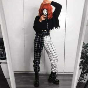 Y2K Fashion Black and White Pants - Grunge Aesthetic & Coquette Style