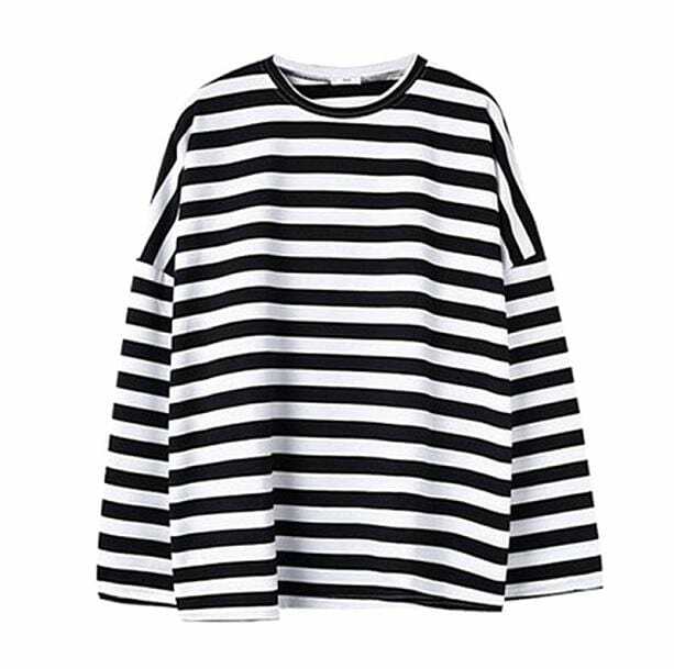 Y2K Fashion Black and White Striped Oversized Sweatshirt for Coquette Style