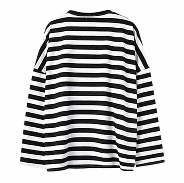 Y2K Fashion Black and White Striped Oversized Sweatshirt for Coquette Style