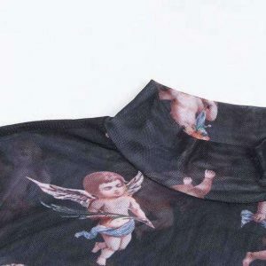 Y2K Fashion Black Angel Top - Emo & Grunge Aesthetic Oversized Tee