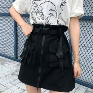 Y2K Fashion Black Cargo Skirt - Grunge Aesthetic & Coquette Style