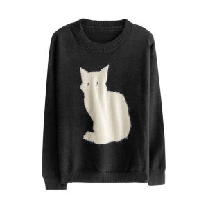 Y2K Fashion Black Kitty Oversized Sweater - Emo & Grunge Aesthetic