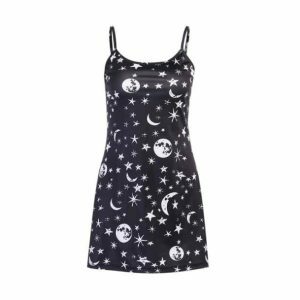 Y2K Fashion Black Moon Dress - Coquette Aesthetic with Grunge Style