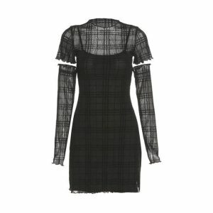 Y2K Fashion Black Plaid Mini Dress - Coquette Aesthetic & Grunge Style