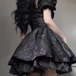 Y2K Fashion Black Princess Mini Dress - Coquette Aesthetic & Grunge Style