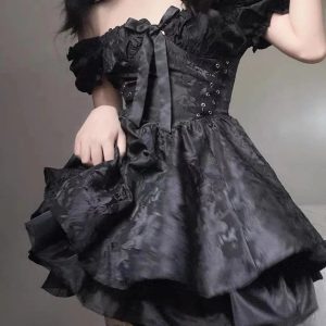 Y2K Fashion Black Princess Mini Dress - Coquette Aesthetic & Grunge Style