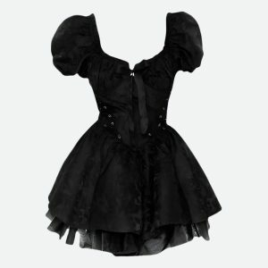 Y2K Fashion Black Princess Mini Dress - Coquette Aesthetic & Grunge Style