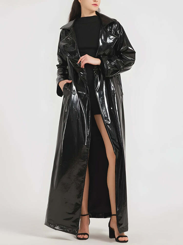 Y2K Fashion Black Trench Coat - Grunge Aesthetic & Coquette Style