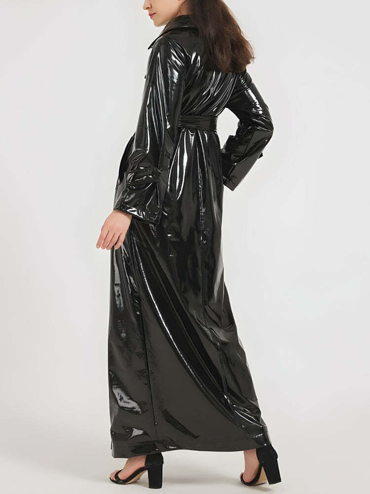 Y2K Fashion Black Trench Coat - Grunge Aesthetic & Coquette Style