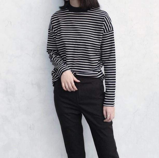 Y2K Fashion Black & White Stripe Oversized Sweater - Grunge & Coquette Style