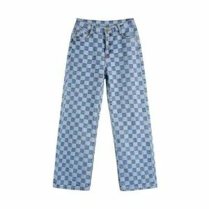 Y2K Fashion Blue Checkered Jeans - Grunge Aesthetic & Coquette Style