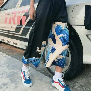 Y2K Fashion Blue Waves Pants - Grunge Aesthetic & Coquette Style