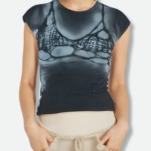 Y2K Fashion Bra Printed Tee - Emo, Grunge, and Coquette Aesthetic