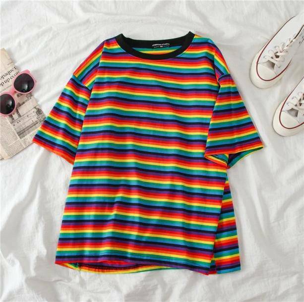 Y2K Fashion Bright Color Striped Top - Cute Aesthetic Tee for Grunge Style