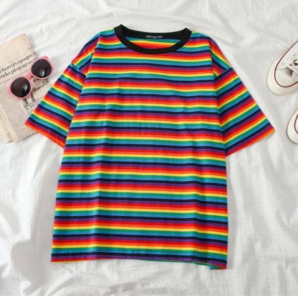 Y2K Fashion Bright Color Striped Top - Cute Aesthetic Tee for Grunge Style