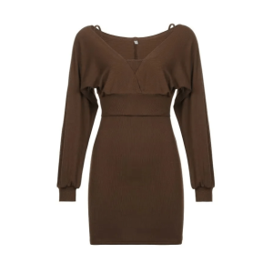 Y2K Fashion Brown Knitted Mini Dress - Coquette Aesthetic & Grunge Style