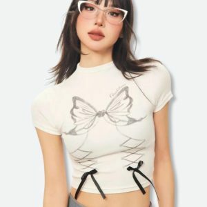 Y2K Fashion Butterfly Crop Top - Cute Aesthetic for Coquette & Grunge Styles