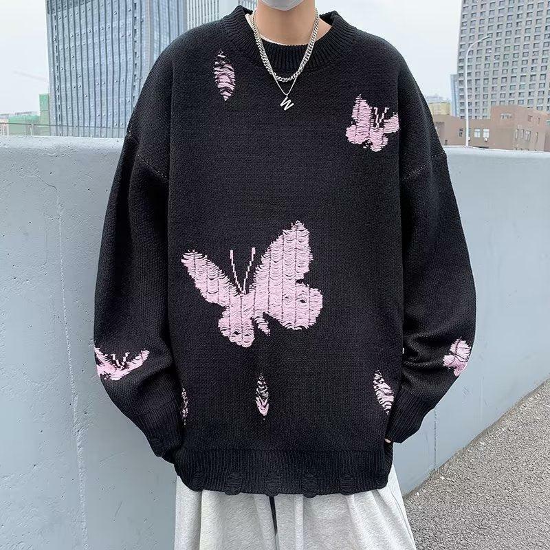 Y2K Fashion Butterfly Distressed Oversized Sweater - Grunge Aesthetic Top