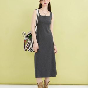 Y2K Fashion Casual Button-Up Midi Dress - Coquette & Grunge Aesthetic