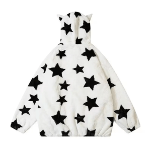 Y2K Fashion Cat Ears Star Hoodie - Cute Oversized Aesthetic Sweatshirt