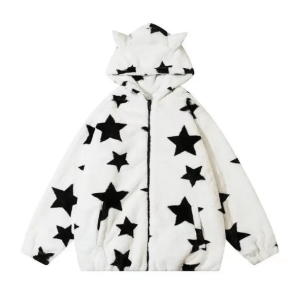 Y2K Fashion Cat Ears Star Hoodie - Cute Oversized Aesthetic Sweatshirt