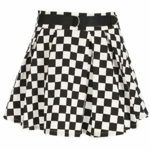 Y2K Fashion Checkerboard Skirt - Grunge Aesthetic & Coquette Style