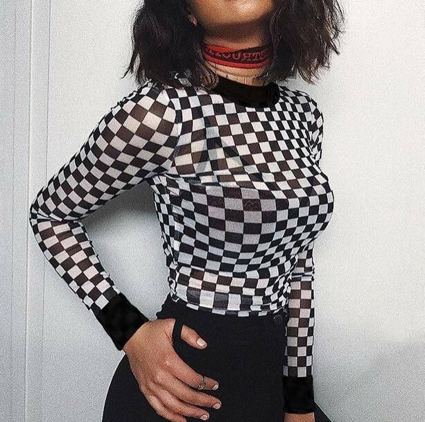 Y2K Fashion Checkerboard Top - Grunge Aesthetic & Coquette Style