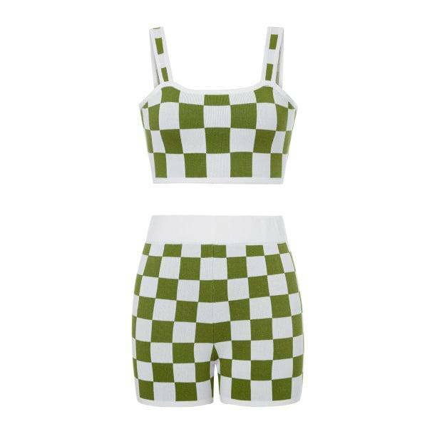 Y2K Fashion Checkered Crop Top & Shorts Set - Coquette Aesthetic Outfit