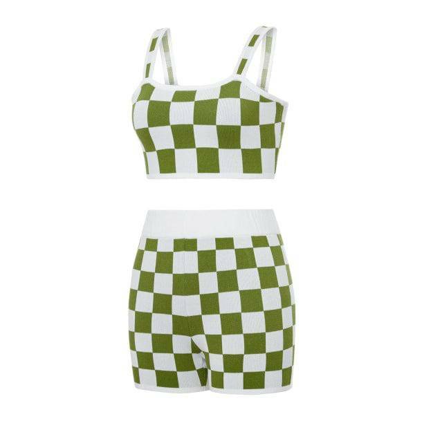 Y2K Fashion Checkered Crop Top & Shorts Set - Coquette Aesthetic Outfit