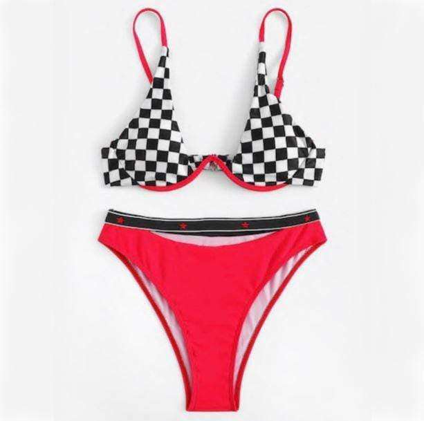 Y2K Fashion Checkered Underwire Bikini - Coquette Aesthetic Swimwear