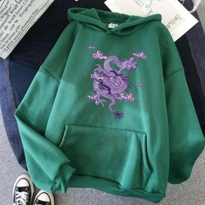 Y2K Fashion Chinese Dragon Hoodie - Grunge Aesthetic & Coquette Style