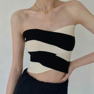 Y2K Fashion Contrast Color Tube Top - Cute Coquette & Grunge Aesthetic