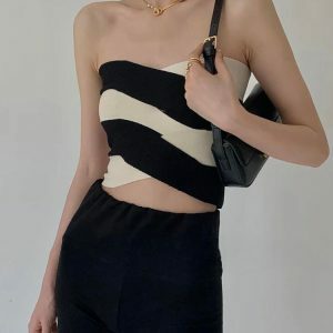 Y2K Fashion Contrast Color Tube Top - Cute Coquette & Grunge Aesthetic