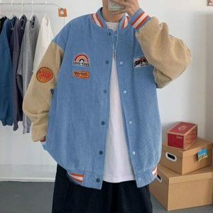 Y2K Fashion Corduroy Baseball Jacket - Grunge Aesthetic & Coquette Style