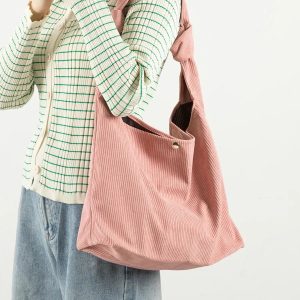 Y2K Fashion Corduroy Hobo Shoulder Bag - Coquette & Grunge Aesthetic