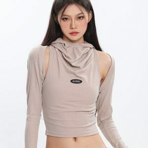 Y2K Fashion Cowl Collar Cut-Out Crop Top - Coquette & Grunge Aesthetic