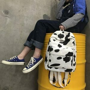 Y2K Fashion Cow's Milk Backpack: Cute Coquette Aesthetic for Everyday Style