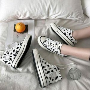 Y2K Fashion Cow's Milk Sneakers - Cute Aesthetic Shoes for Grunge & Coquette Styles